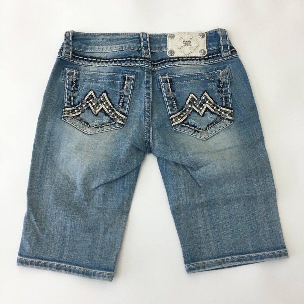 MISS ME Bermuda Womens 26 Signature Bermuda Denim Jean Shorts Blue Low Rise